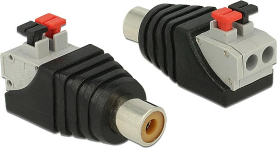 Adapter RCA DeLOCK 65565, RCA femër në bllok terminal, zi/gri/kuqe