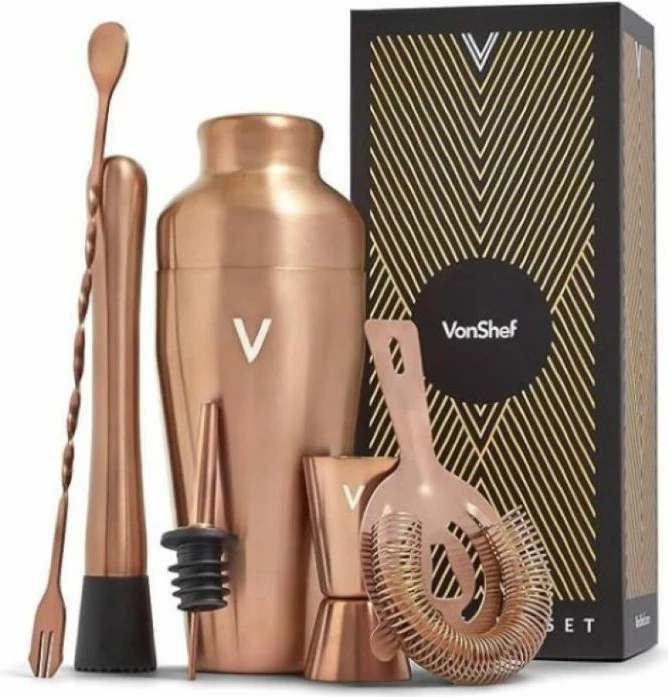 set koktej VONSHEF 1500117 Boston shaker 550 ml + jigger 25/50 ml, brushed copper, set 6 copë