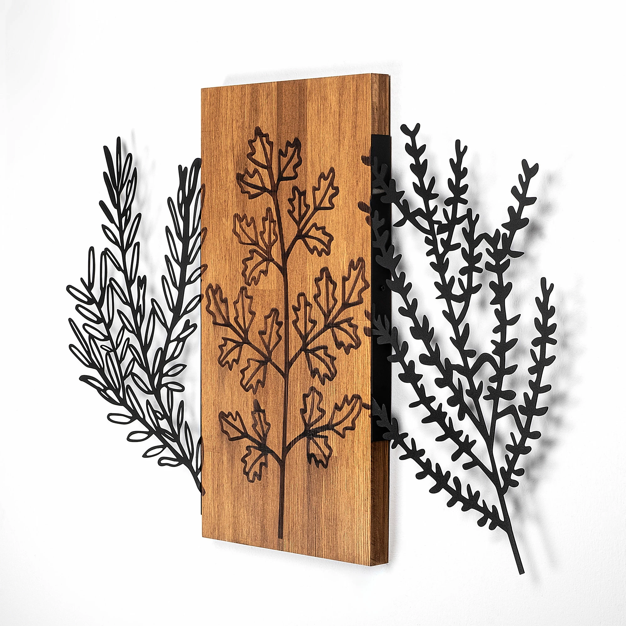 Aksesor dekorativ për mur, dru natyral, Wallity, Triple Herbs - 385, 85x58cm