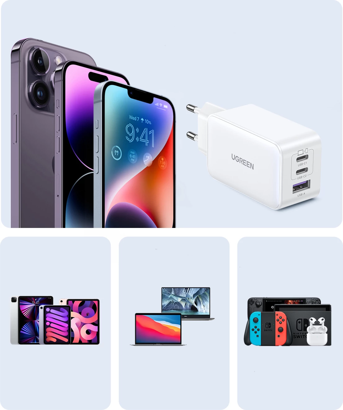 Karikues muri Ugreen CD244, 65W, 2x USB-C, 1x USB-A, i bardhë