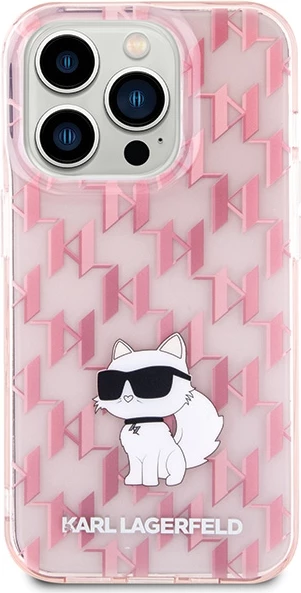Mbështjellës, Karl Lagerfeld, Monogram Choupette, për iPhone 15 Pro Max, hardcase TPU/PC, rozë