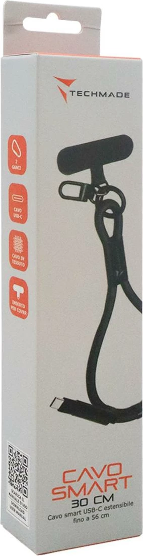 Kabllo USB-C në USB-C Techmade Cavo Smart 56cm, e zezë