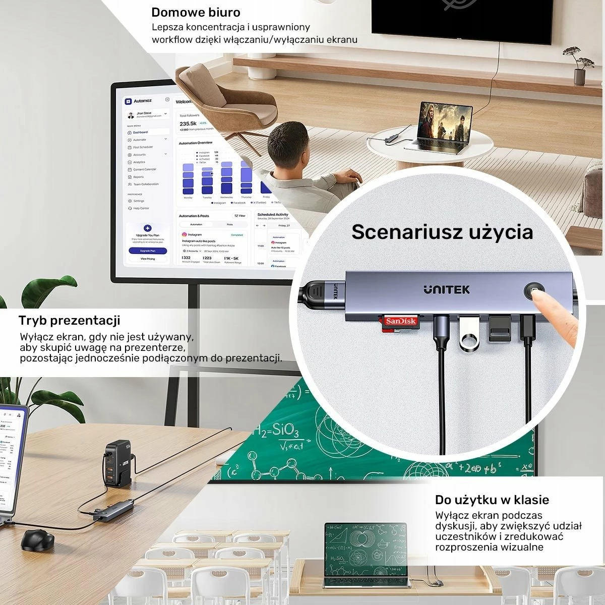 Hub USB-C Unitek H1124AGY01 7-në-1, 4K@60Hz, PD 100W, HDMI On/Off, 5 Gbps, Space Grey