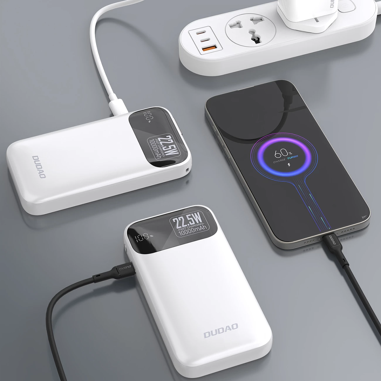 Powerbank Dudao K31, 10000 mAh, 22.5W, me kabllo të integruar, Bardhë