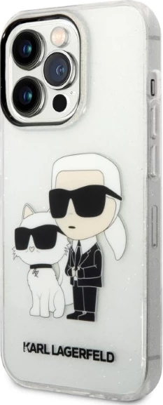 Mbështjellës Karl Lagerfeld Karl&Choupette Glitter për iPhone 14 Pro 6.1", transparent