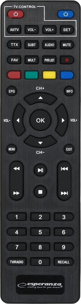 Resiver me telekomandë Esperanza EV106P, DVB-T2, i zi