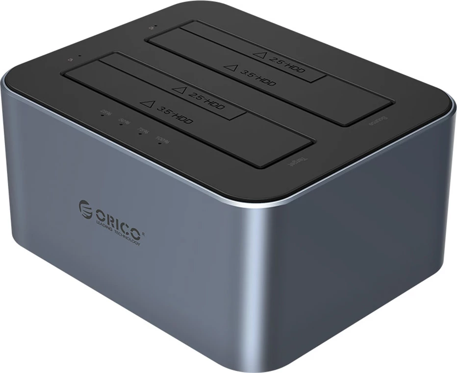 Stacion dokimi Orico 6626C3-C-V1 për 2 hard disqe, offline klonim, USB-C, Gri