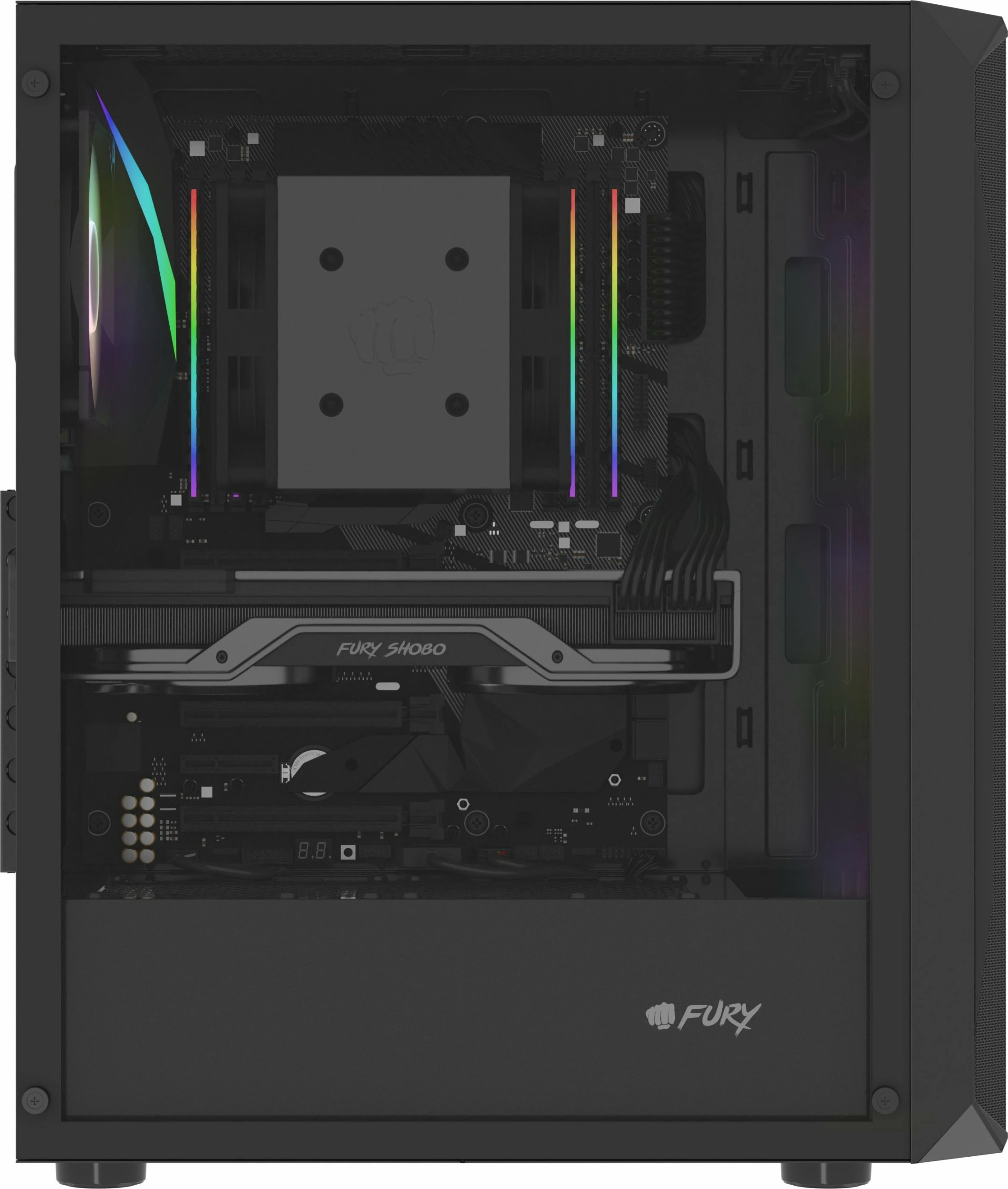 Kasë Fury Shobo SH4F RGB (NFO-2154) Midi Tower, ATX/µATX/Mini-ITX, 4x120mm RGB fan, tempered glass, e zezë