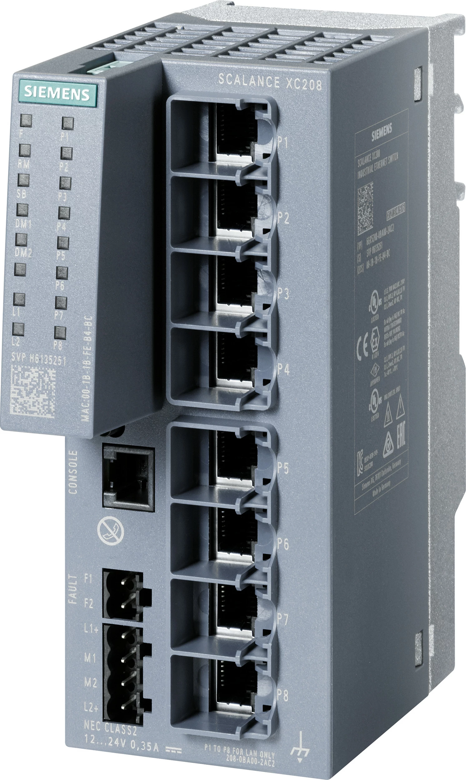 Switch Siemens SCALANCE XC208 6GK5208-0BA00-2AC2, Managed, 8-Port, IP20, gri