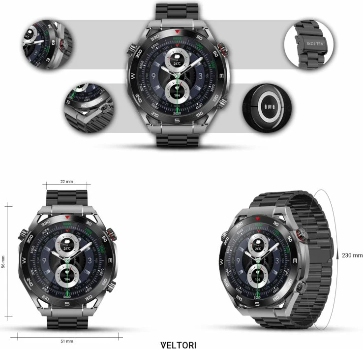 Smartwatch VELTORI unisex, e zezë