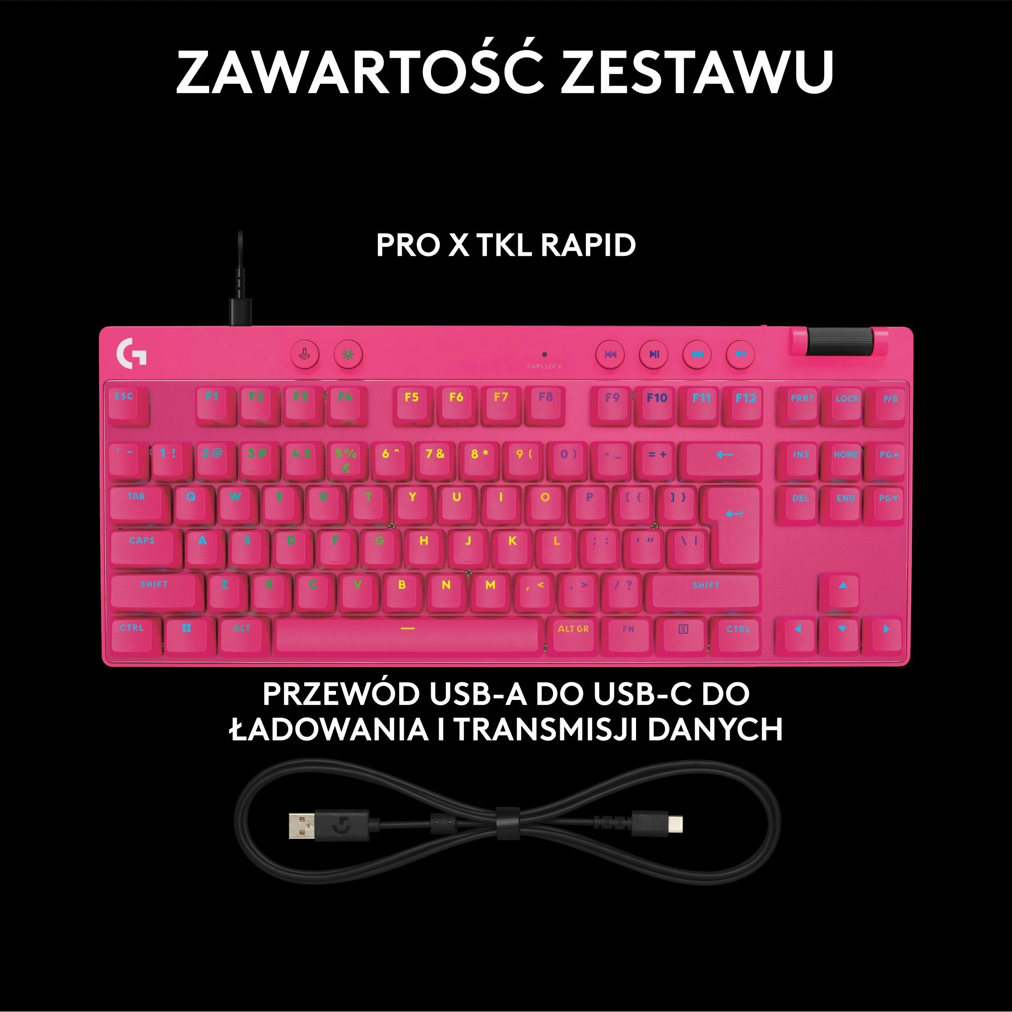 Tastierë gaming Logitech G PRO X TKL Rapid 920-013253, TKL 80%, switcha magnetikë analog, RGB, USB-C me kabllo, US INTL, pink