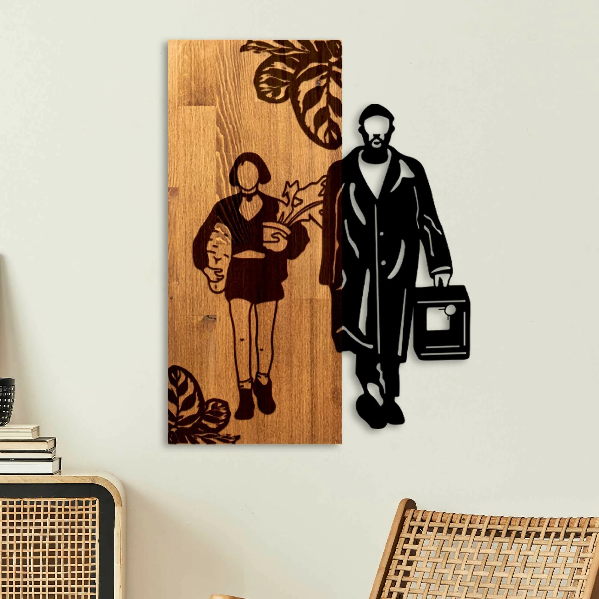 Aksesor dekorativ për mur, dru dhe metal, Leon The Professional, Wallity