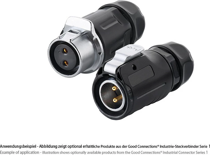 Lidhës industrial GoodConnections S1, prizë femër Power 2-Pin, M20, zi/argjend