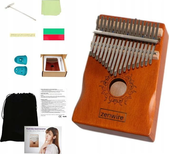 Kalimba Zenwire K-01 17 taste dru mahagoni me set aksesorësh, kafe