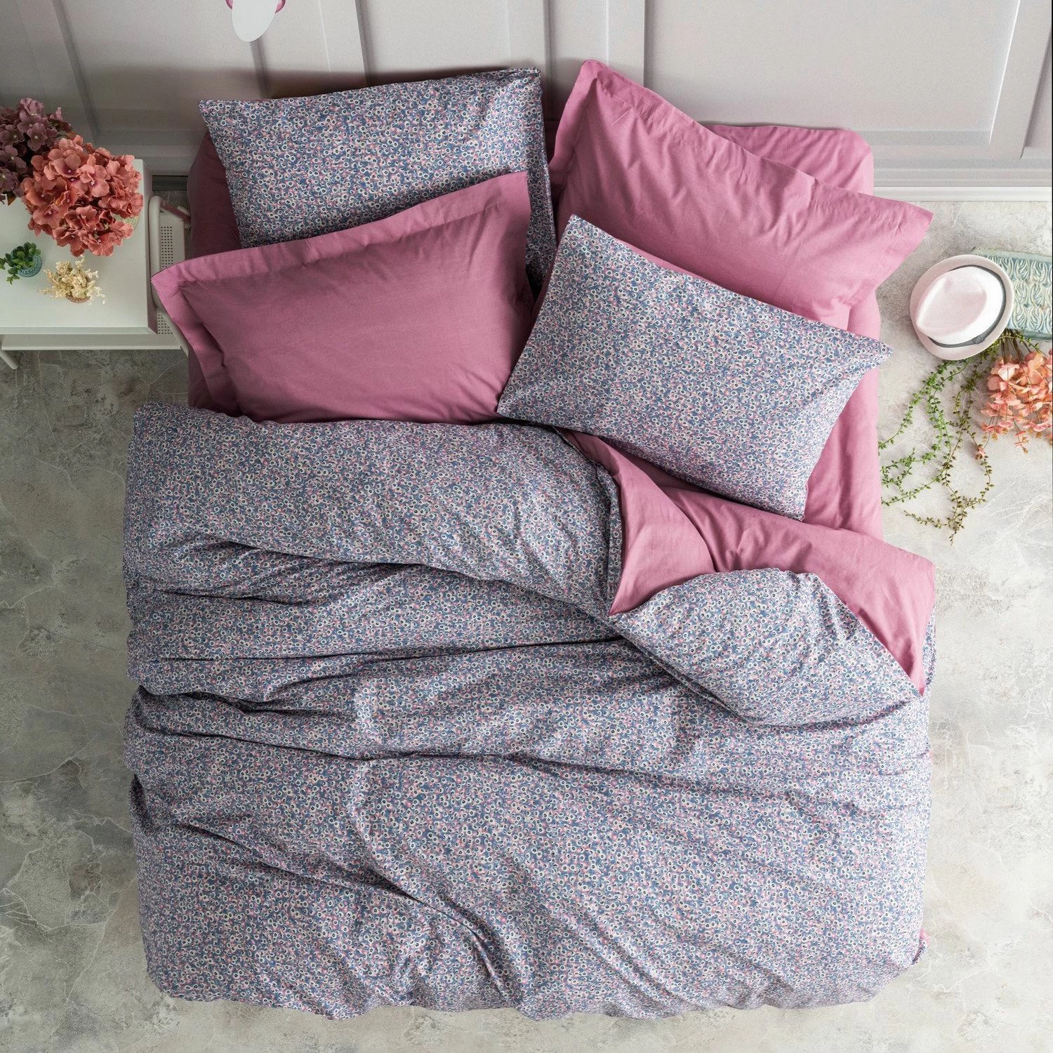 Set mbulesë për jorgan njëpersonësh, ngjyrë dusty rose dhe vjollcë, L'Essentiel Linge de Maison, Penny