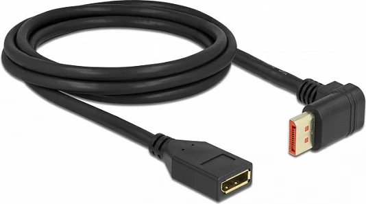 Kabllo zgjatëse DisplayPort DeLOCK, DP mashkull në DP femër 90° e kënduar, 2 m, 8K 60 Hz, e zezë