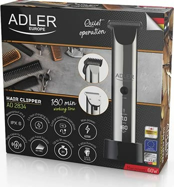 Makinë qethëse Adler AD 2834, 3-12 mm, LCD, bateri 2000 mAh, argjend, set me 4 krehra