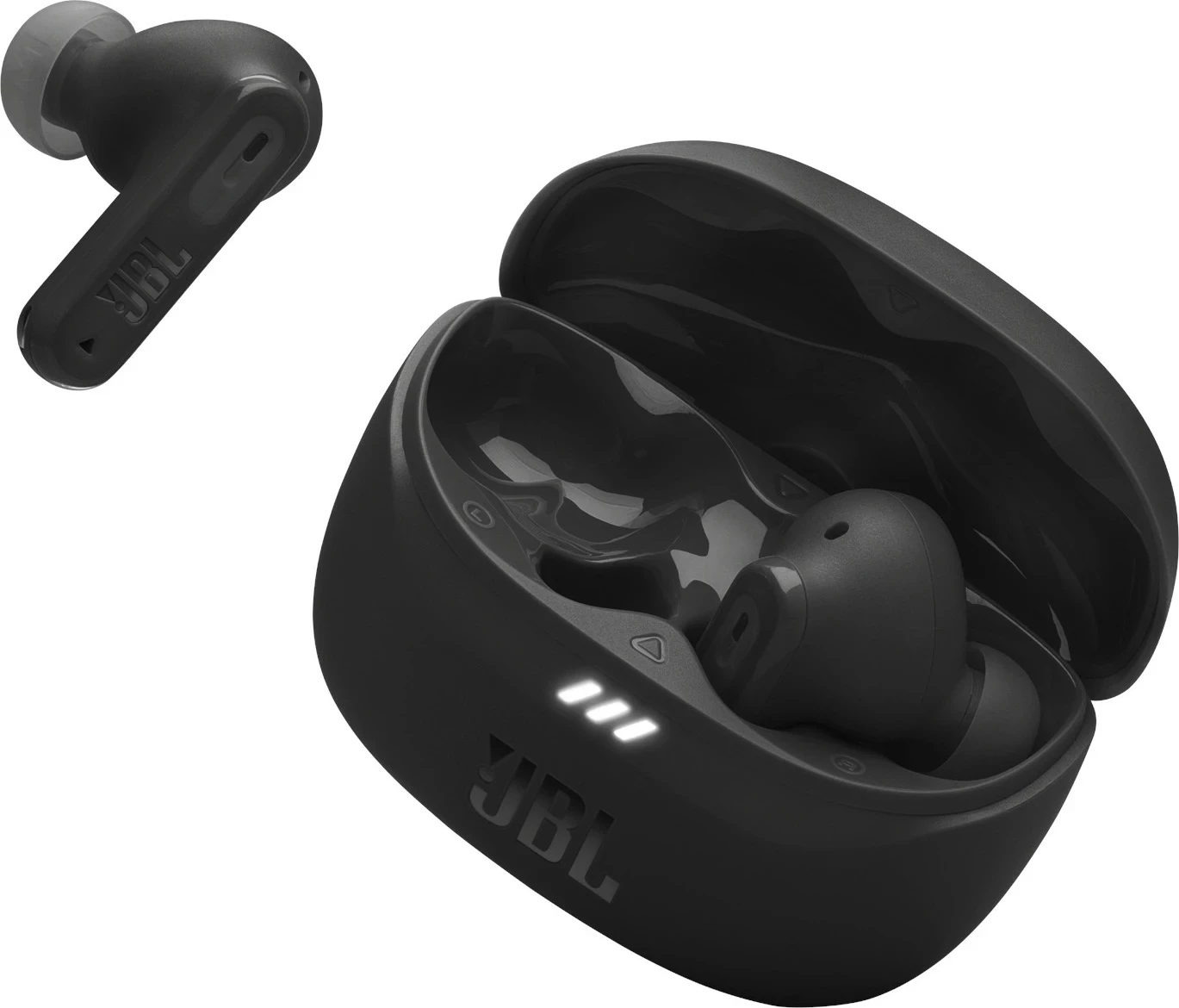 Kufje JBL Tune Beam 2, True Wireless, ANC adaptiv, Bluetooth 5.3, IP54, të zeza, me kuti karikimi