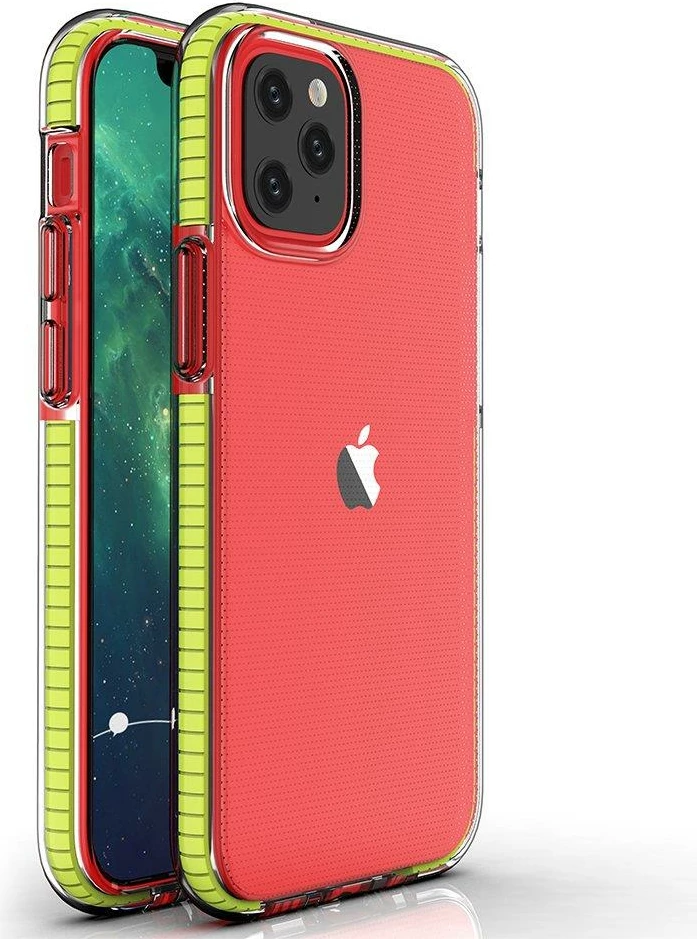 Mbështjellës Hurtel Spring Case për iPhone 13 mini, TPU, i tejdukshëm me kornizë të verdhë