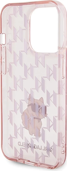 Mbështjellës, Karl Lagerfeld, Monogram Choupette, për iPhone 15 Pro Max, hardcase TPU/PC, rozë