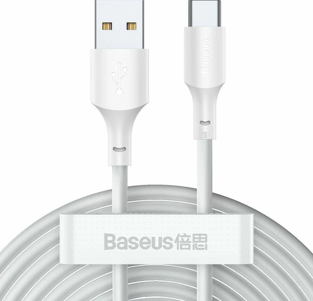 Kabllo USB Baseus Wisdom TZCATZJ-02 USB-A në USB-C, 1.5 m, 5A, USB 2.0, set 2 copë, e bardhë