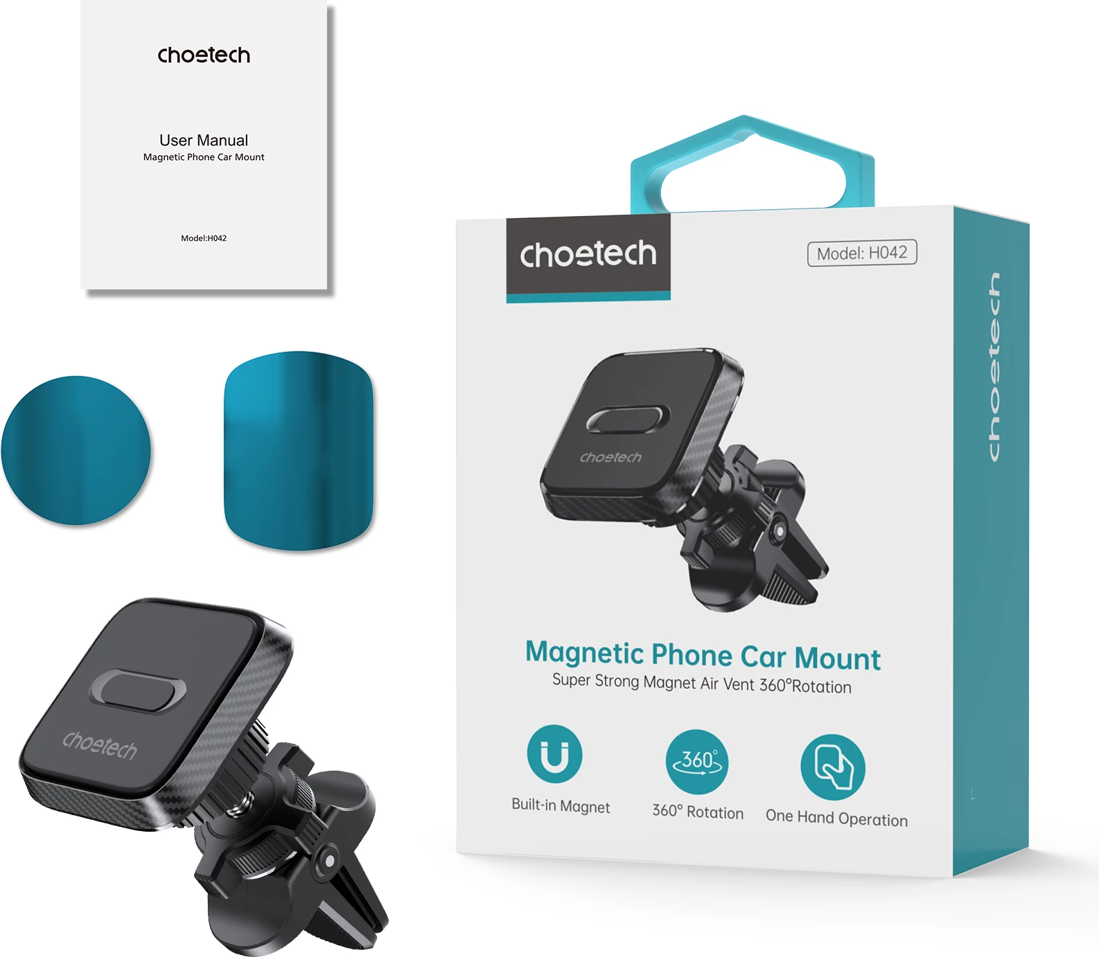 Mbajtës magnetik për celular Choetech H042, për grilë ventilimi, i zi