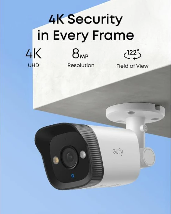 Sistem monitorimi NVR PoE, Anker eufy Security E40, 4K, 8-kanal (zgjerueshëm deri 16), HDD 2TB, set 4 kamera, bardhë/zi