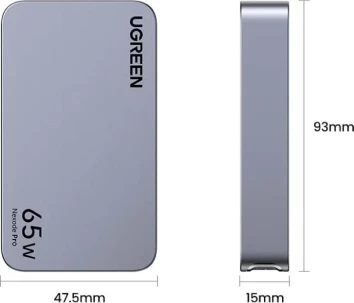 Karikues UGREEN Nexode Pro 65W, 3 porta USB (2x USB-C + 1x USB-A), GaN ultra i hollë, MPN 25356, gri