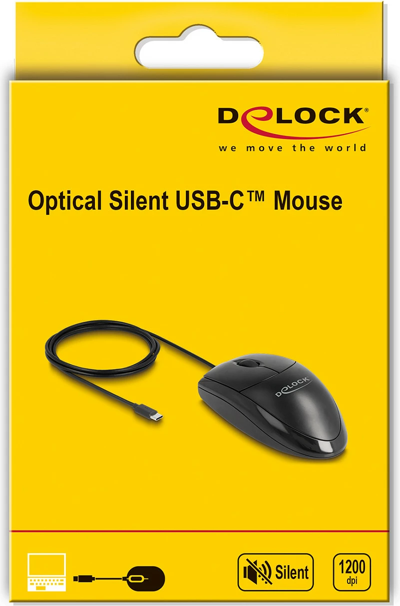 Maus DeLOCK 12114, me kabllo USB-C, 1200 DPI, silent click, i zi