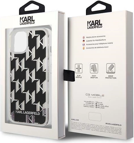 Mbështjellës Karl Lagerfeld KLHCP14MLMNMK për iPhone 14 Plus 6.7", hardcase, Liquid Glitter Monogram, zi