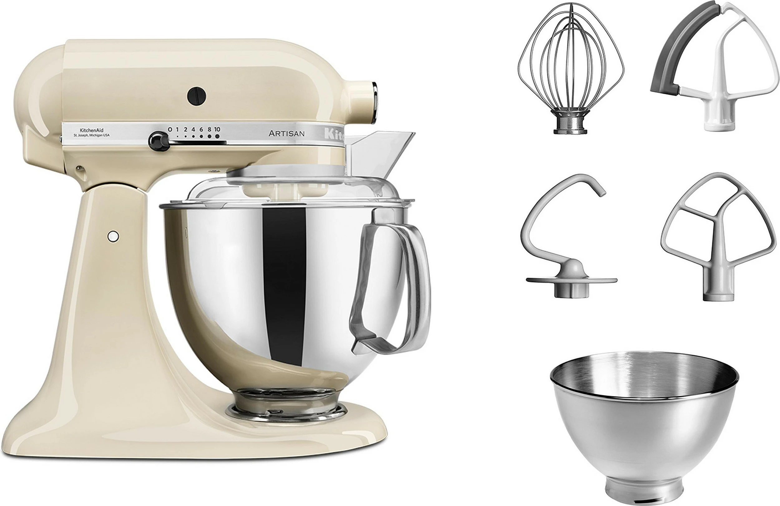 Mikser stacionar KitchenAid Artisan 4.8L, 300W, 10 shpejtësi, Almond Cream
