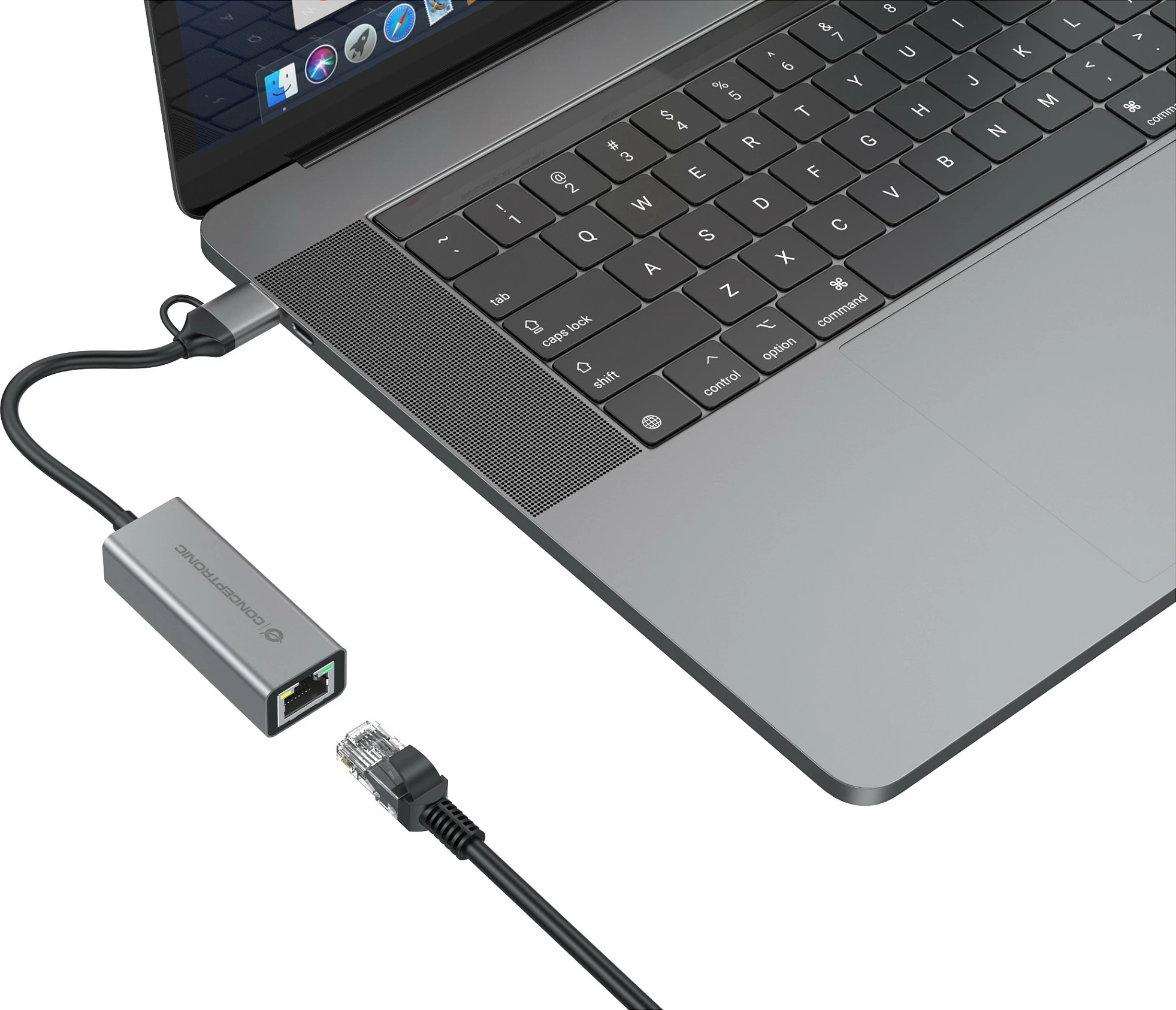 Adapter rrjeti USB Conceptronic ABBY08G, USB-A/USB-C në Gigabit Ethernet, USB 3.2 Gen 1, Wake-on-LAN, gri