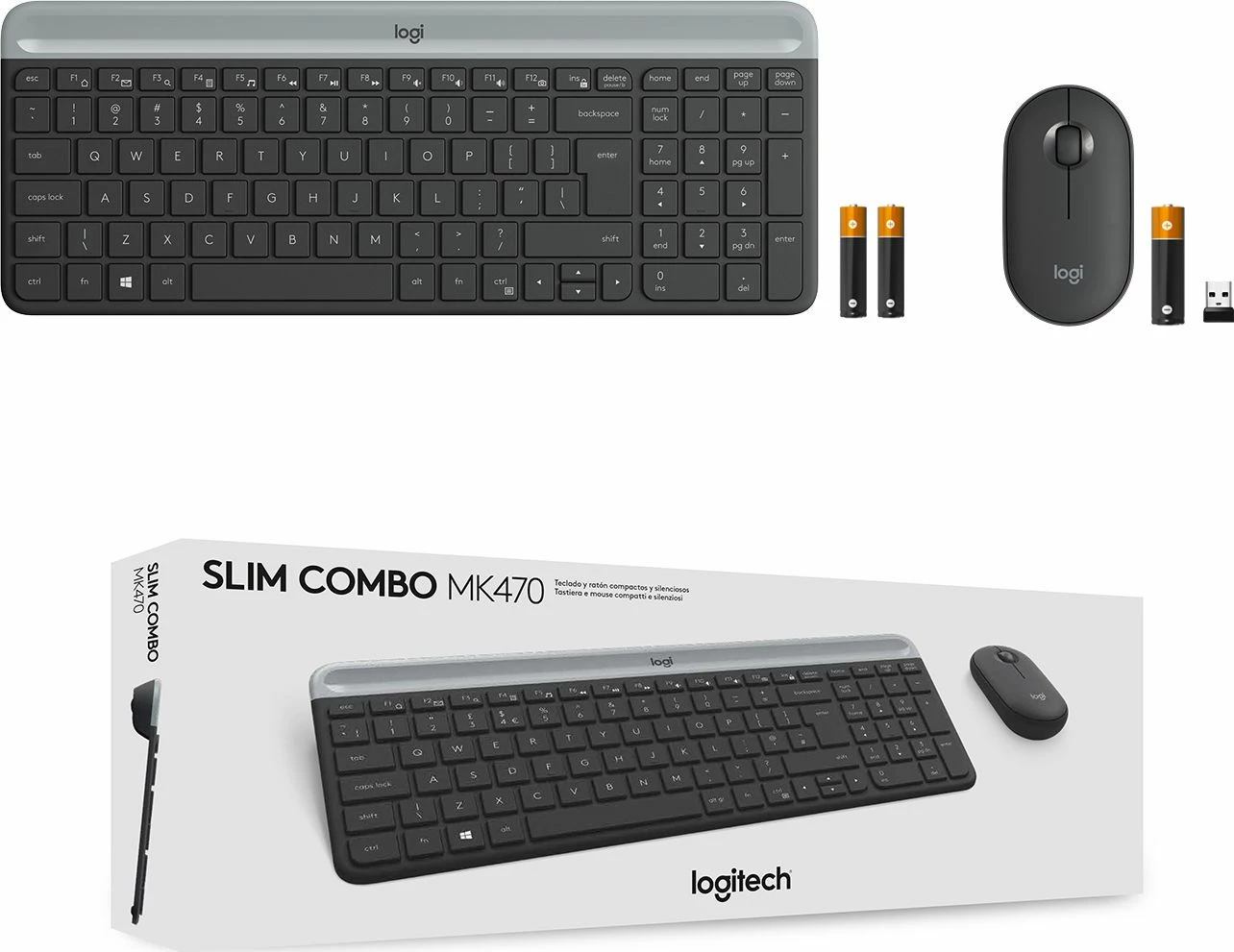 Set tastierë + Maus wireless Logitech MK470 Slim 920-009204, 2.4GHz receiver USB, US layout, gri