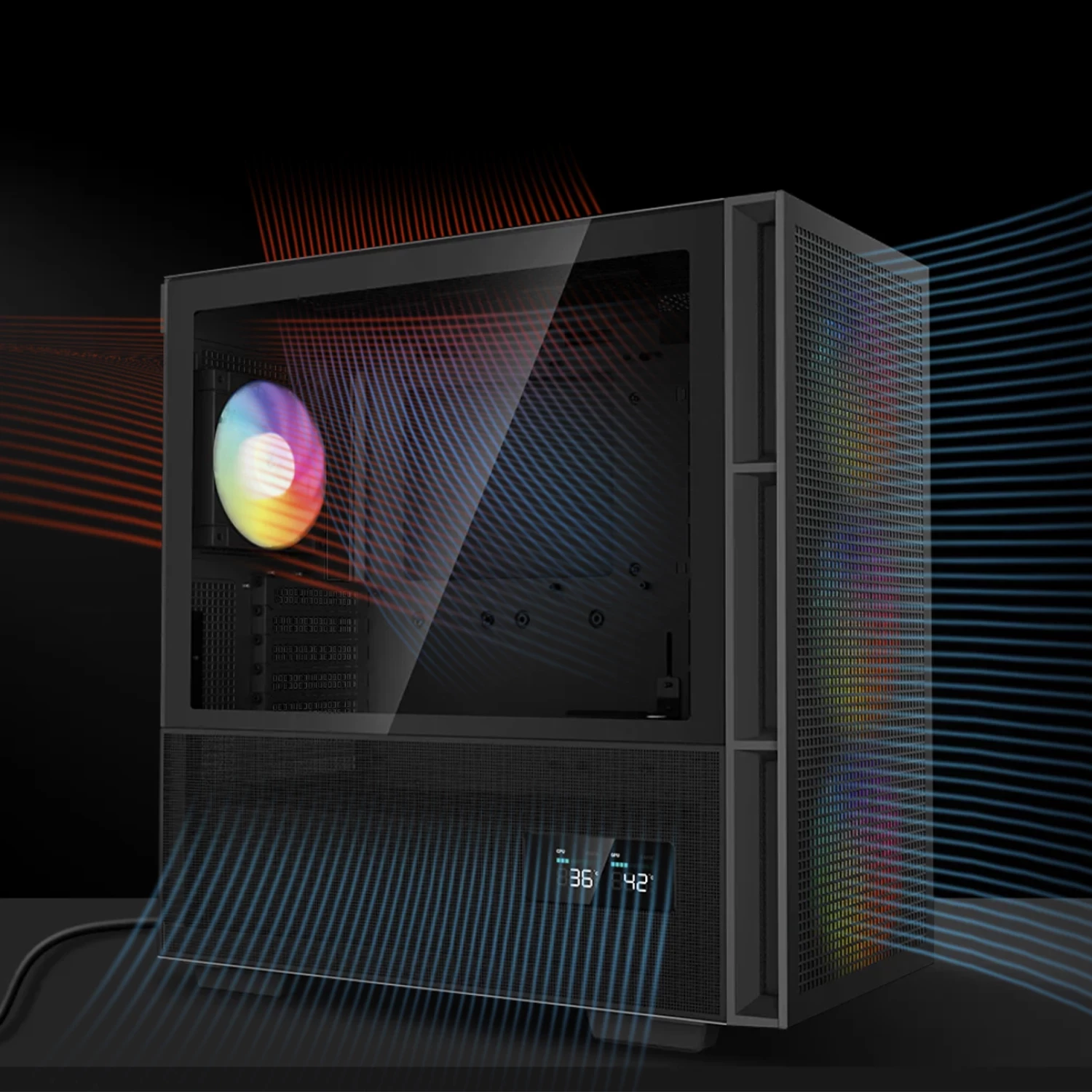 Kompjuter UVI OMEGA AM97X Ryzen 7 9800X3D, RX 9070 XT 16GB, 2TB SSD, 64GB RAM Memorje, 850W, ftohje me lëng, i zi