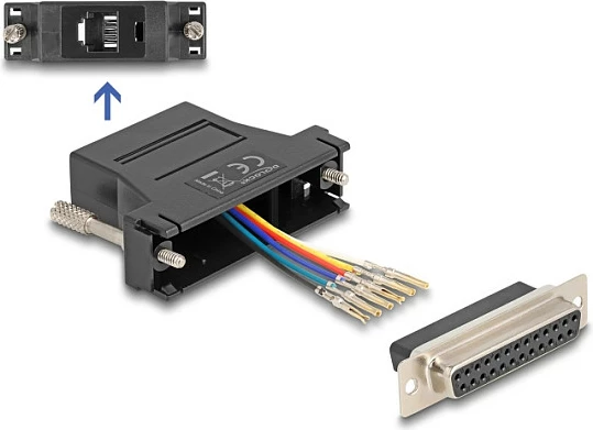 Adapter DeLOCK D-Sub 25 (female) në RJ12 (female), kit montimi, i zi