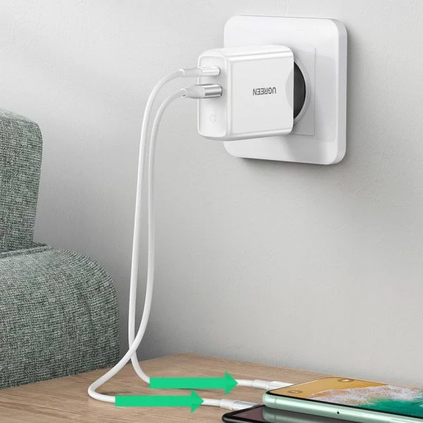 Karikues muri Ugreen 56562 36W, 1x USB-A + 1x USB-C, QC/PD, i bardhë