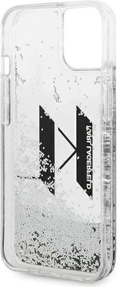 Mbështjellës Karl Lagerfeld KLHCP14SLBKLCS për iPhone 14, 6.1", hardcase, Liquid Glitter Big KL, argjendtë