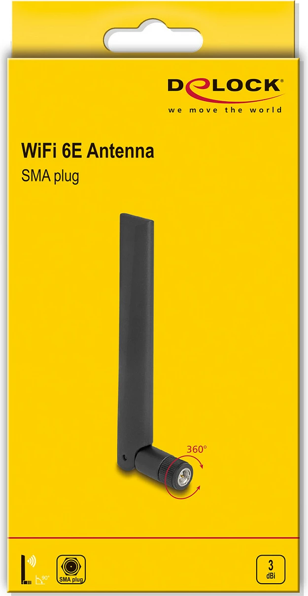 Antenë WiFi 6E DeLOCK SMA 3 dBi omnidireksionale me nyje rrotulluese, e zezë