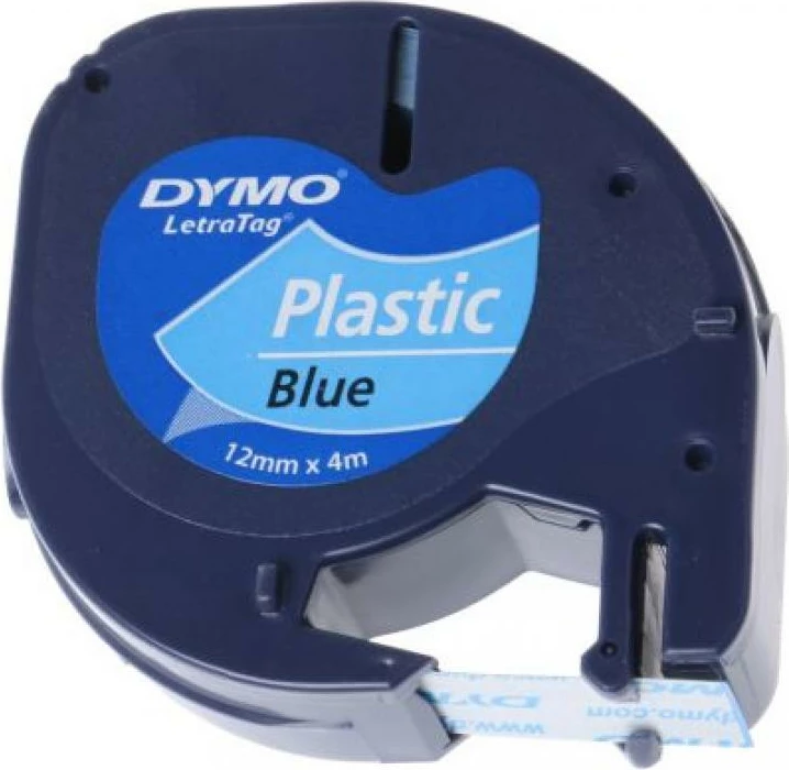 Shirit etiketimi, Dymo, LetraTag 91225 (S0721650), plastik 12mm x 4m, blu
