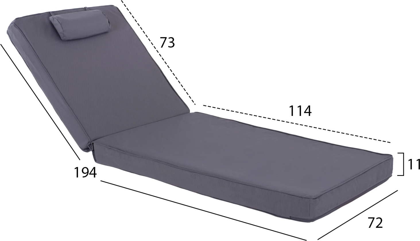 Jastëk për shezlong, ngjyrë gri, FH11237.30T, 194(114+1+73)x72x11Hcm