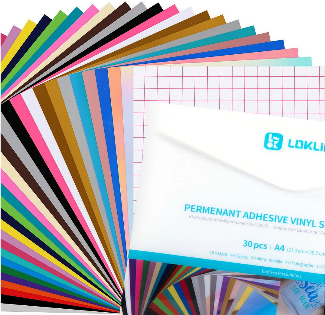 Fletë vinili ngjitëse permanente LOKLiK, A4, set 30 fletë, mix ngjyrash