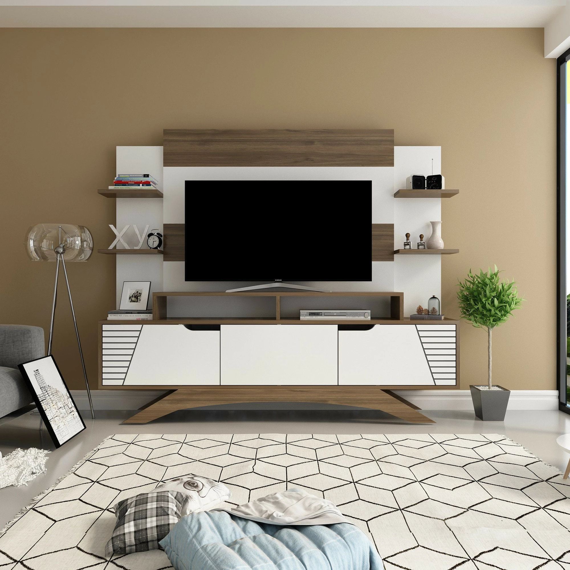 Njësi TV Hanah Home, Deparo, ngjyrë arre dhe e bardhë
