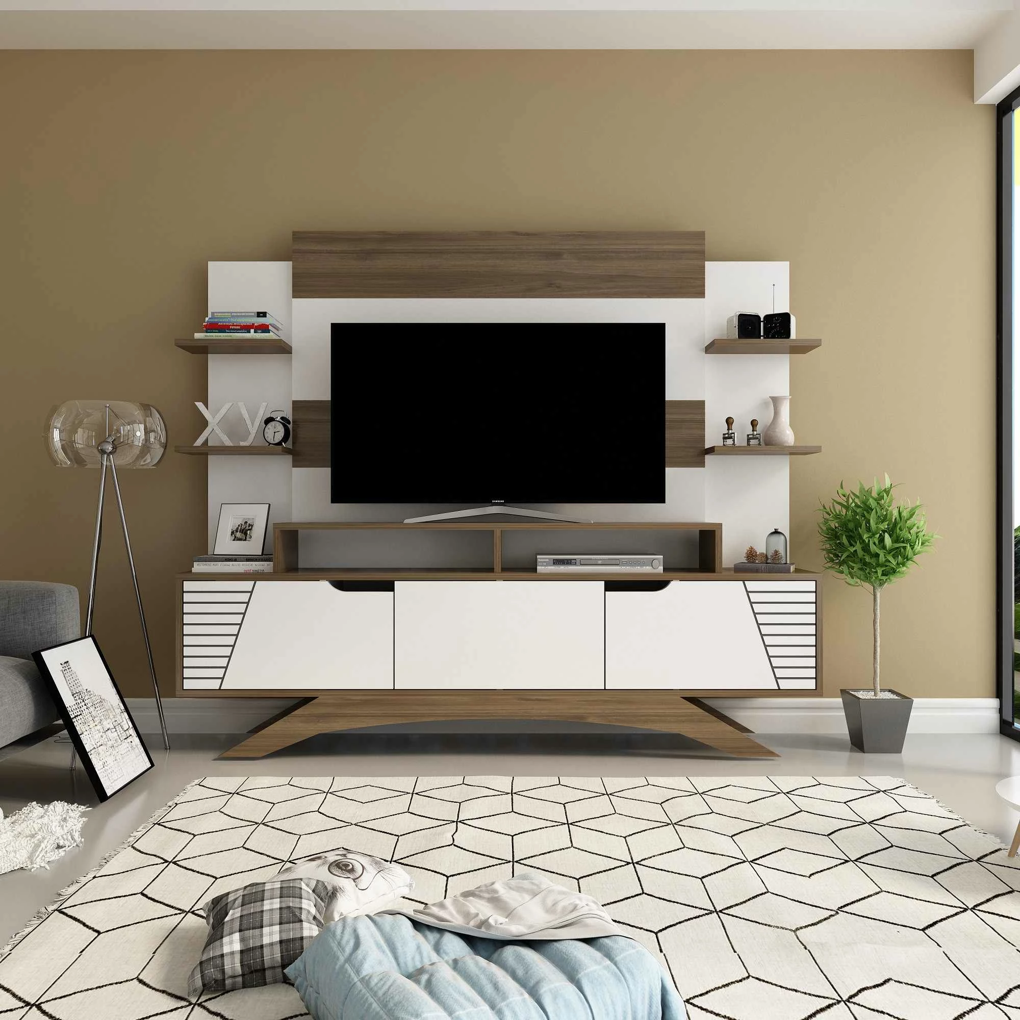 Njësi TV Hanah Home, Deparo, ngjyrë arre dhe e bardhë