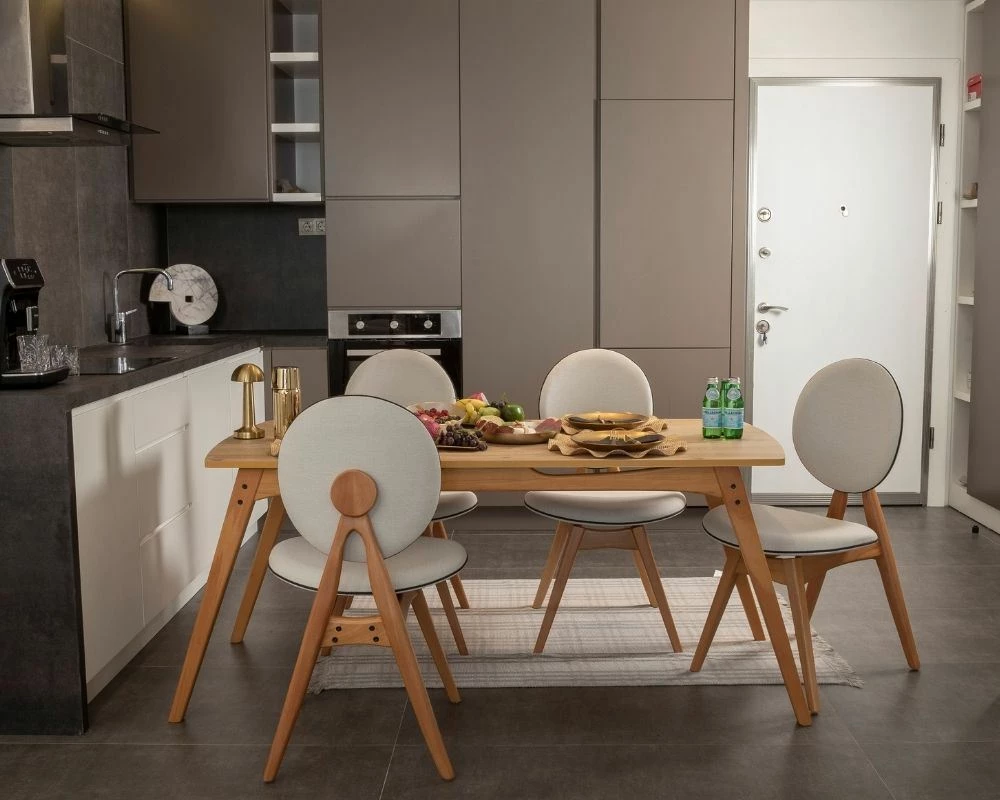 Tavolinë me karrige (5 copë), Skye Decor, Touch (4S), ngjyrë lisi dhe bezhë