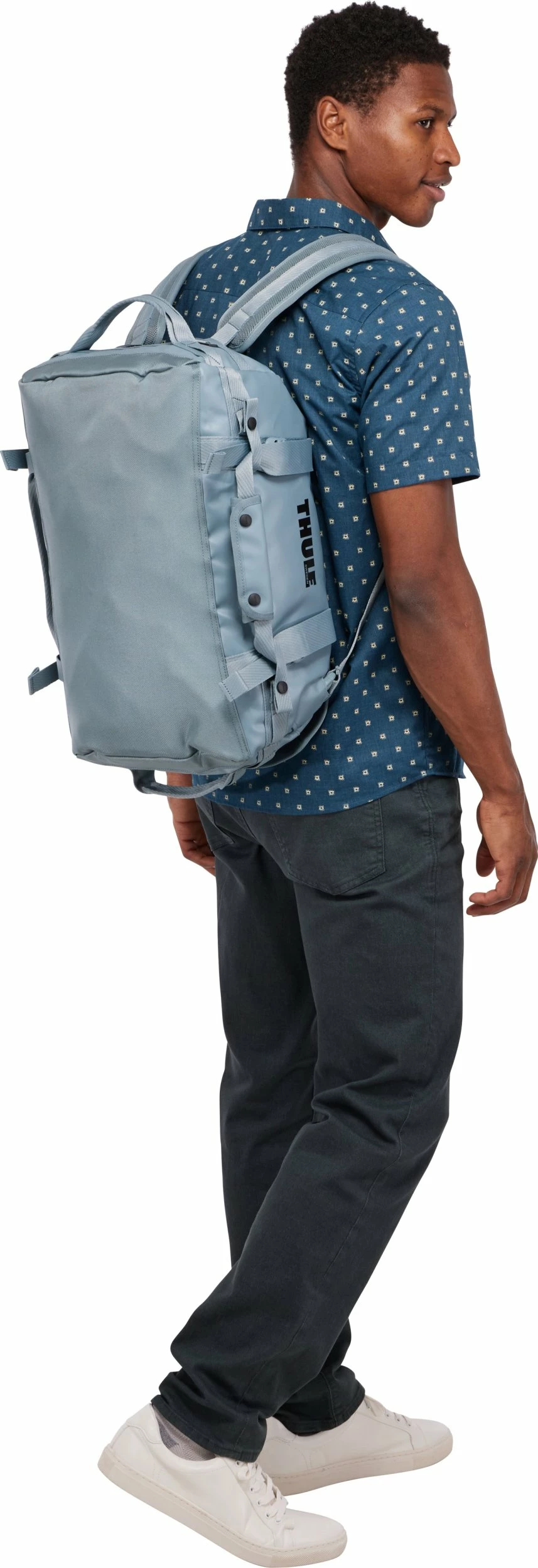 Çantë udhëtimi/duffel Thule Chasm 30L, 2-në-1 duffel + backpack, waterproof, poliester i ricikluar, Pond Gray