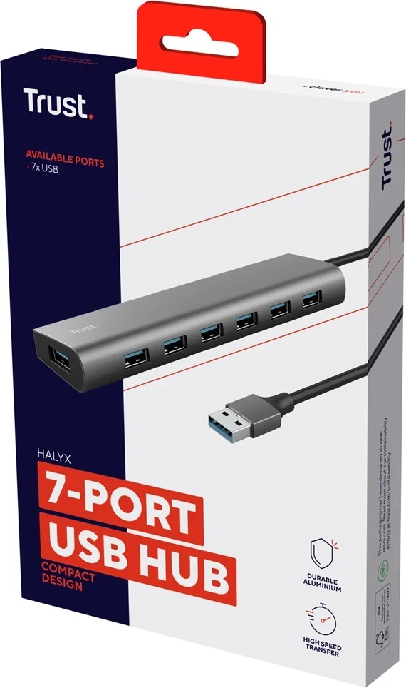 Hub USB Trust Halyx, 5000 Mbit/s, Silver
