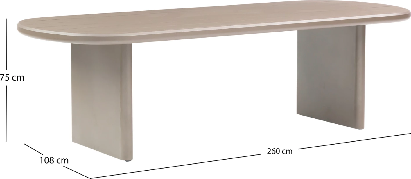 Tavolinë ovale për ngrënie, alumini bezhë, ABSOLUTION CD6464.02, 260x108x75cm