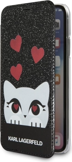 Mbështjellës Karl Lagerfeld Valentine për iPhone X/Xs, Eco-leather, i zi