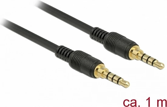 Kabllo audio DeLOCK 85595, 3.5mm mashkull-mashkull (4-pin), 1m, e zezë