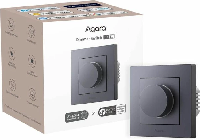 Switch dimmer smart AQARA Dimmer Switch H2 EU KD-R01D-G, Matter, Thread/Zigbee, monitorim energjie, gri